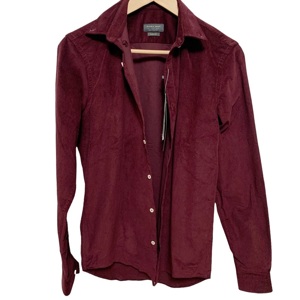 NWT Zara Burgundy Button-Down Shirt